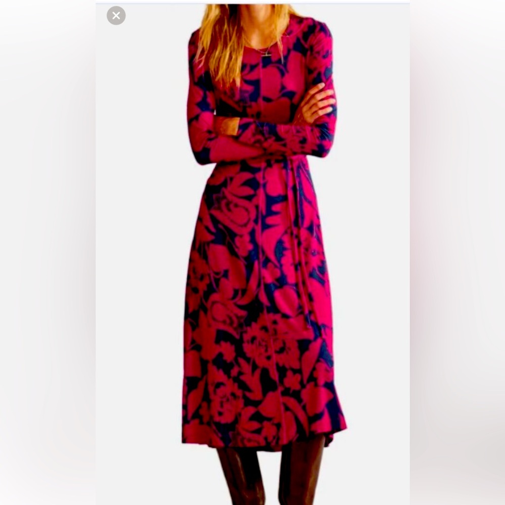 Boden Lucy Jersey Midi Dress Warm Cranberry Tulip Bloom Floral NWT Size 6 Reg